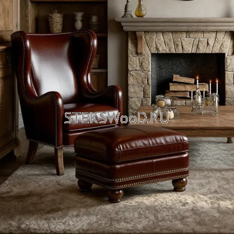 Пуфик "Ноттингем", натуральная кожа, 60 х 40 см