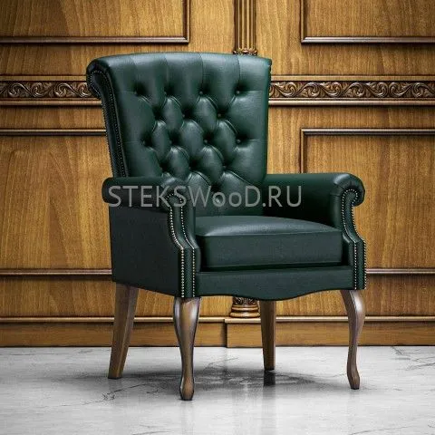 Конференц кресло "Никсон", натуральная кожа, на ножках, без колёс