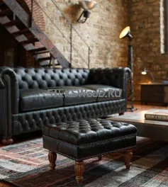 Кожаный квадратный пуфик "ОЛДГРЕЙ"