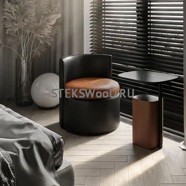 Круглый пуфик со спинкой "Клермон", натуральная кожа