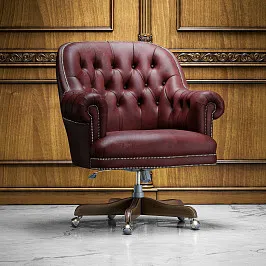 Бордовое кресло руководителя "АРИМБИ БОРДО", натуральная кожа на выбор.