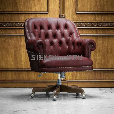 Бордовое кресло руководителя "АРИМБИ БОРДО", натуральная кожа на выбор.