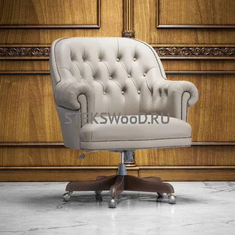 Белое кресло руководителя "АРИМБИ ВАЙТ", натуральная кожа на выбор.