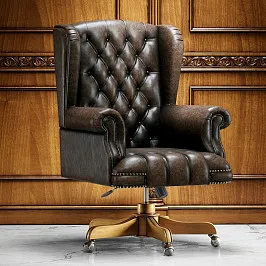 Офисное кресло для руководителя, натуральная кожа "ШЕРВУД ПЛЕЙН БРАУН"