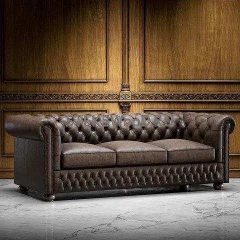 Классический трехместный диван "ЧЕСТЕР  С ПОДУШКОЙ" со спальным местом , натуральная кожа.