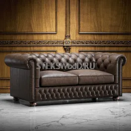 Классический двухместный диван "ЧЕСТЕРФИЛД с ПОДУШКАМИ, натуральная кожа"