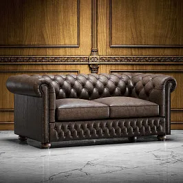 Классический двухместный диван "ЧЕСТЕРФИЛД с ПОДУШКАМИ, натуральная кожа"