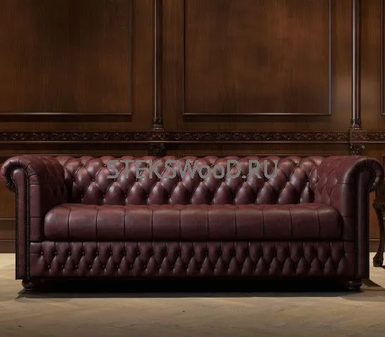 Трехместный диван "ЧЕСТЕР" со спальным местом (БОРДОВАЯ КОЖА)