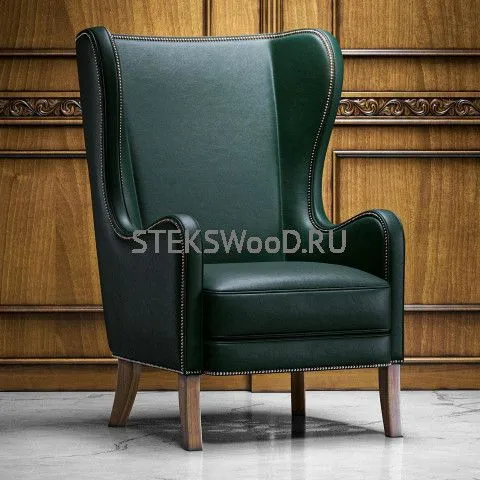 Классическое кресло, состаренная натуральная кожа "НОТТИНГЕМ ГРИН"