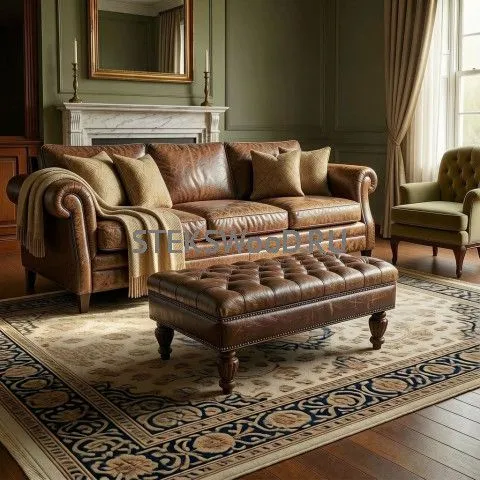 Пуфик 60 х 40 см "ОЛДГРЕЙ - 2", натуральная кожа