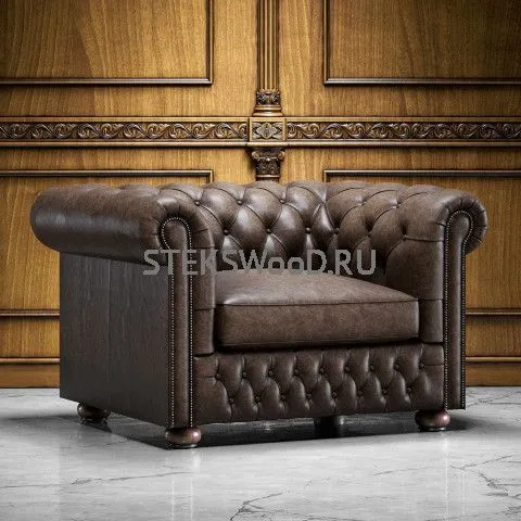 Классическое кресло "ЧЕСТЕРФИЛД С ПОДУШКОЙ" , натуральная кожа