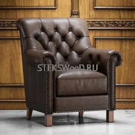 Кресло для отдыха из натуральной кожи "ОЛДГРЕЙ"