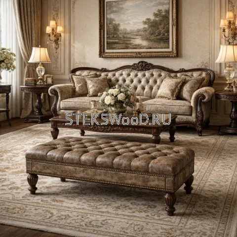 Банкетка из натуральной кожи "ОЛДГРЕЙ", длинной 120 см