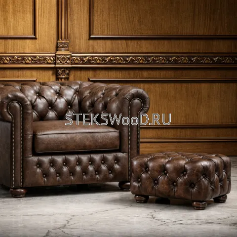 Пуфик "Честер", натуральная кожа