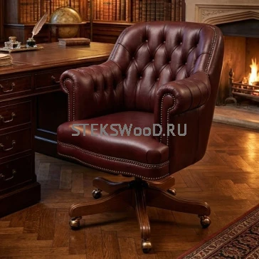 Бордовое кресло руководителя "АРИМБИ БОРДО", натуральная кожа на выбор.