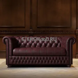 Двухместный диван "ЧЕСТЕР" (БОРДОВАЯ КОЖА)