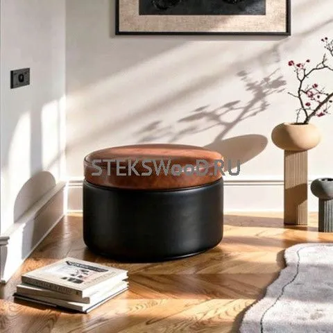 Круглый пуфик из натуральной кожи "Клермон"