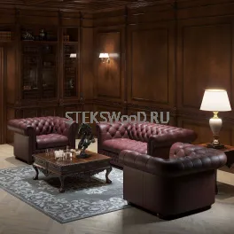 Набор мягкой мебели "ЧЕСТЕР" (БОРДОВАЯ КОЖА)