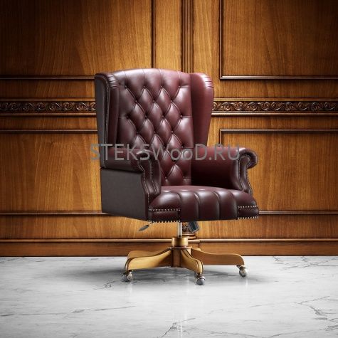 Офисное кресло для руководителя, натуральная кожа "ШЕРВУД ПЛЕЙН БРАУН" - фото 4