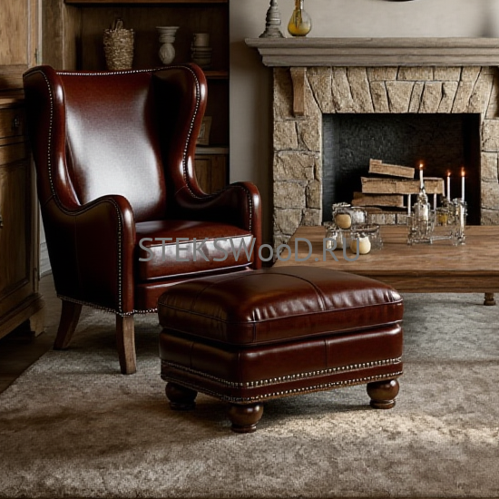 Пуфик "Ноттингем", натуральная кожа, 60 х 40 см