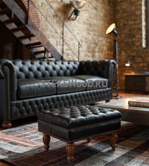 Кожаный квадратный пуфик "ОЛДГРЕЙ"