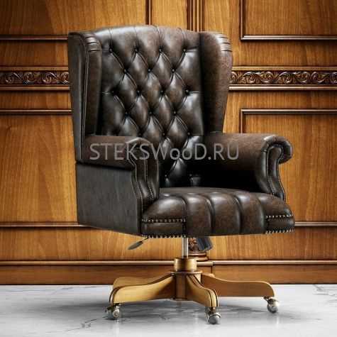 Офисное кресло для руководителя, натуральная кожа "ШЕРВУД ПЛЕЙН БОРДО" - фото 7