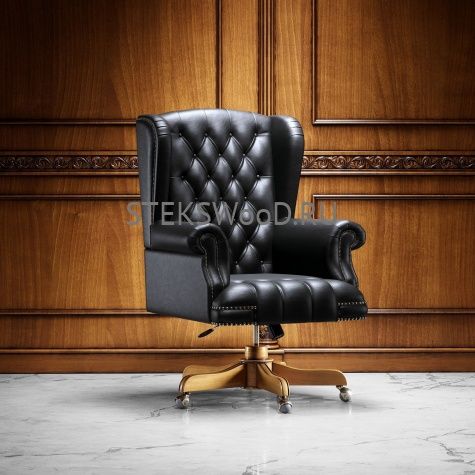 Офисное кресло для руководителя, натуральная кожа "ШЕРВУД ПЛЕЙН БРАУН" - фото 3
