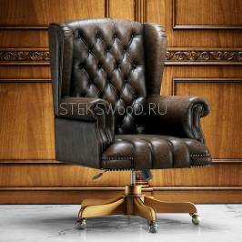 Офисное кресло для руководителя, натуральная кожа "ШЕРВУД ПЛЕЙН БРАУН"