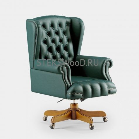 Офисное кресло для руководителя, натуральная кожа "ШЕРВУД ПЛЕЙН БОРДО" - фото 4