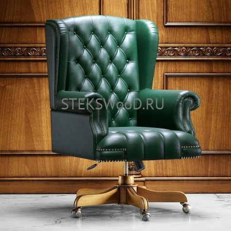 Офисное кресло для руководителя, натуральная кожа "ШЕРВУД ПЛЕЙН БОРДО" - фото 8