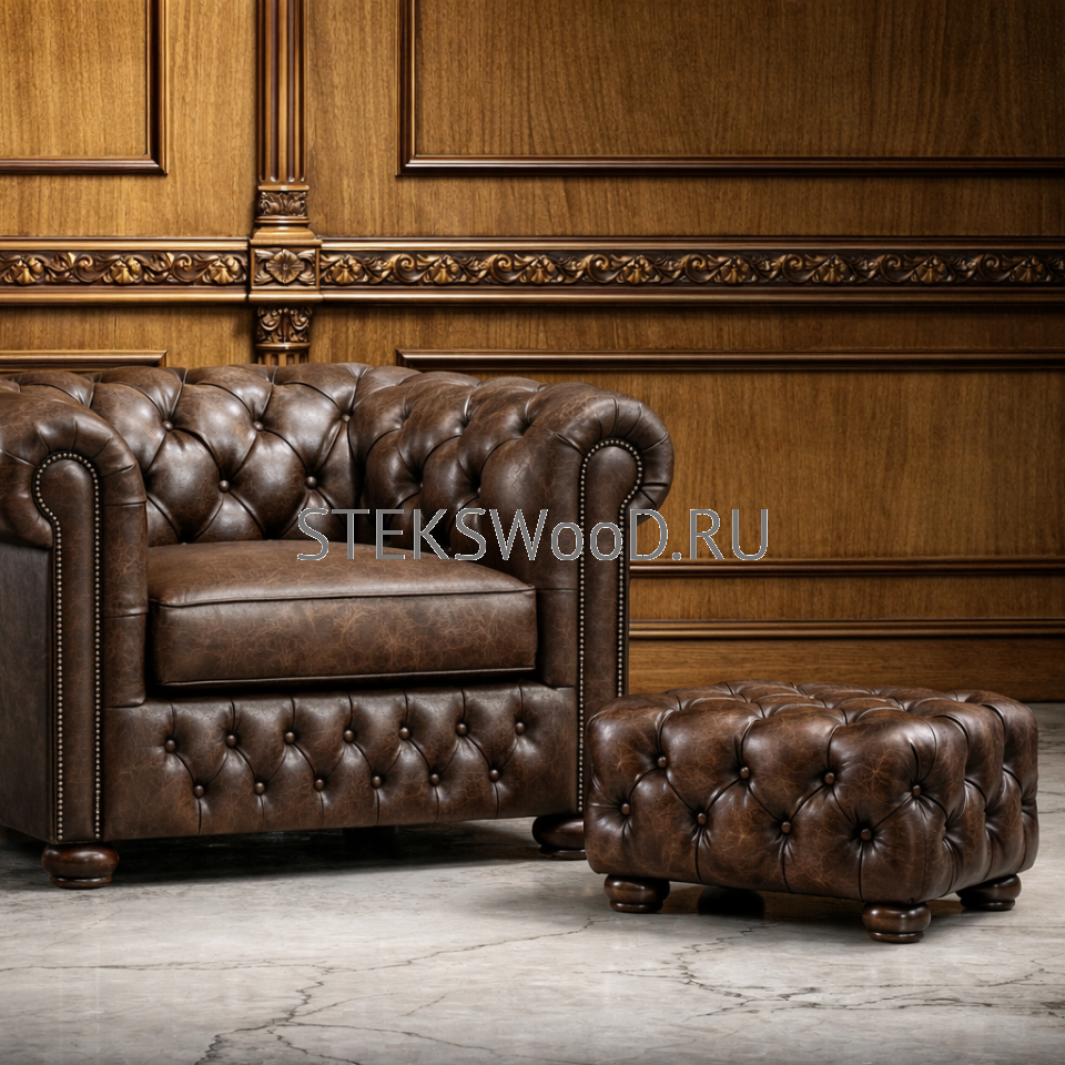 Пуфик "Честер", натуральная кожа