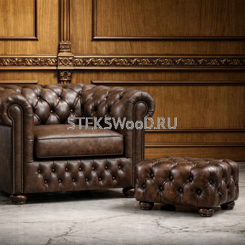 Пуфик "Честер", натуральная кожа