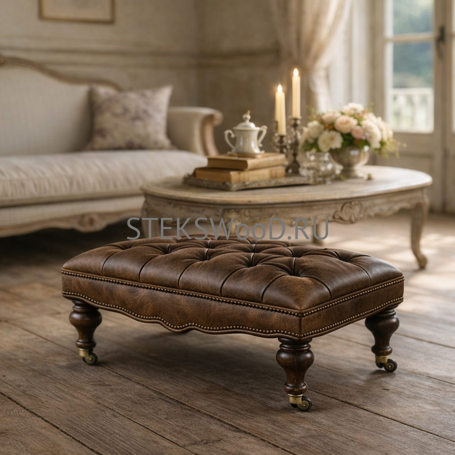 Банкетка на колёсиках "ВЕЙВ", натуральная кожа