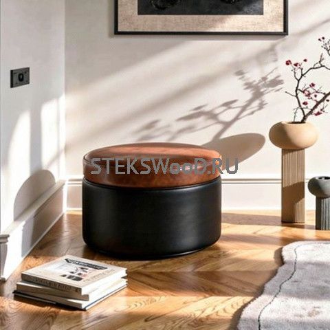 Круглый пуфик из натуральной кожи "Клермон"