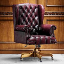 Офисное кресло для руководителя, натуральная кожа "ШЕРВУД ПЛЕЙН БОРДО"