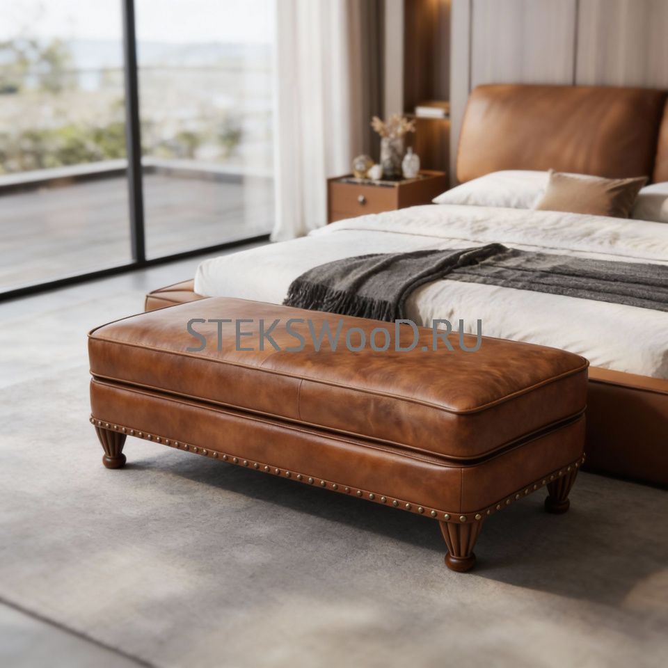 Дизайнерская банкетка из натуральной кожи "Вильгельм", 